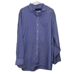 Polo Ralph Lauren Shirt Men’s Size 18 34/35 Blue White Striped Easy Care Office